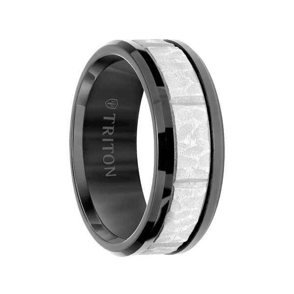 Shop Black Tungsten Sandblasted Hammered Grooved Center ...