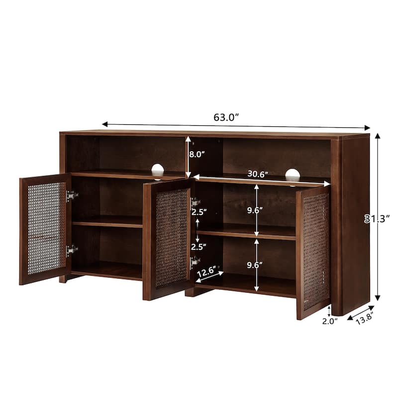 Roomfitters Rattan Sideboard Buffet Cabinet, Mid Century Modern Storage Credenza, Large Media Console Table