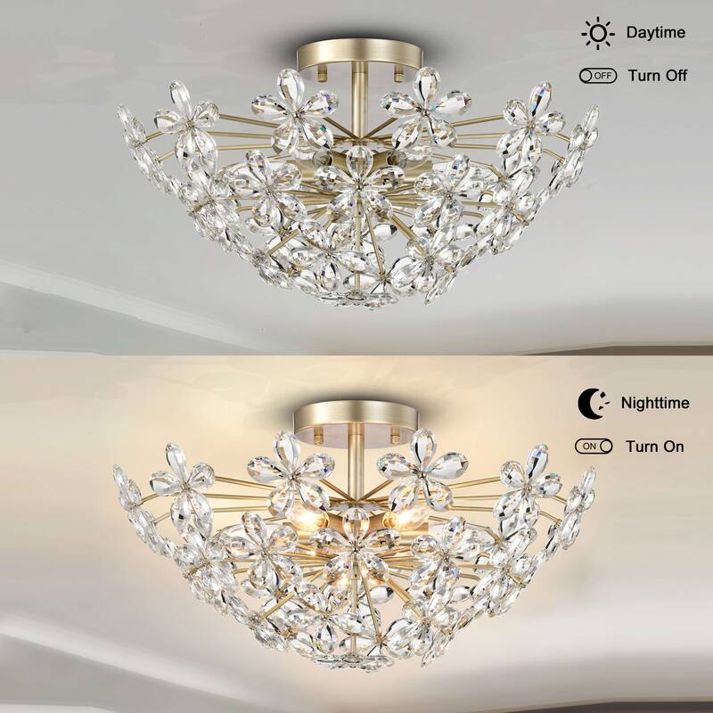 Rosa 6-Light Daisy Flower Crystal Large Size Flush Mount - Brushed Silver-ish Champagne