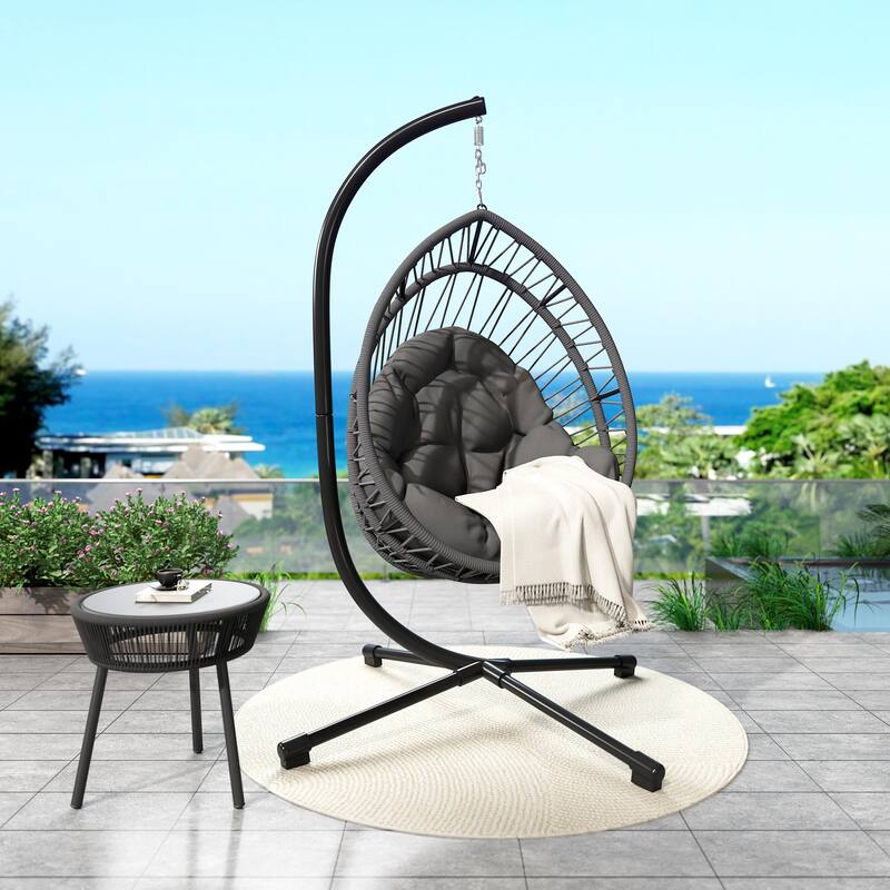 Outdoor Egg-shaped Hanging Chair with Stand, Patio Egg-shaped Swing Chair, Rocking Chair, Hammock Egg-shaped Chair