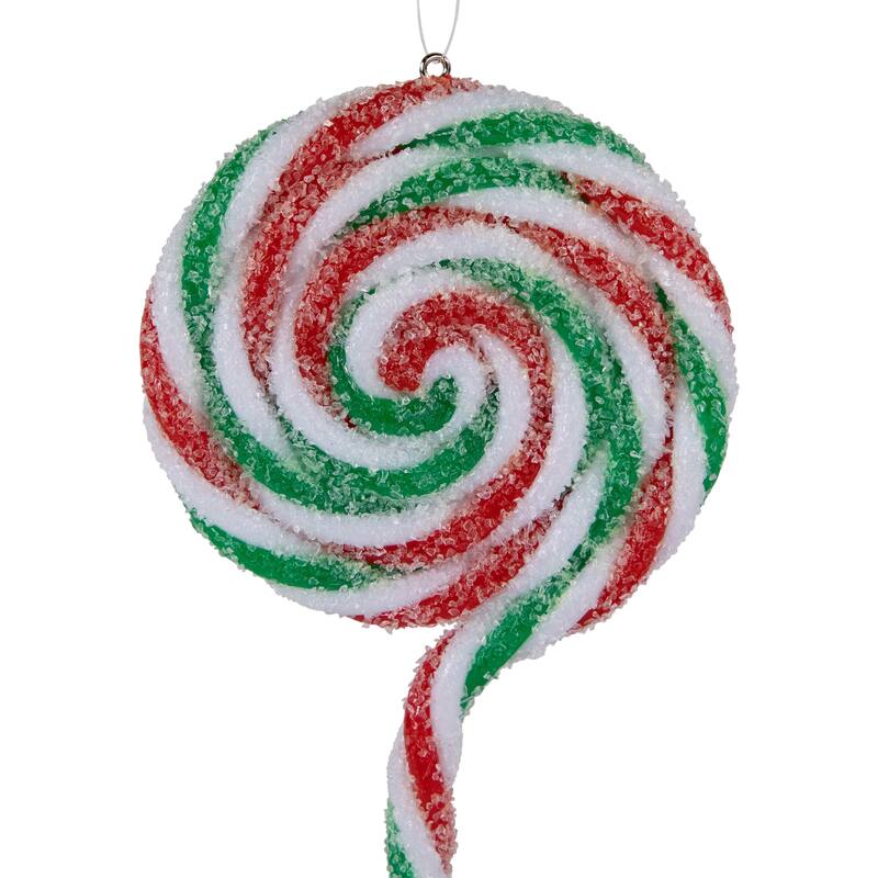 6ct Frosted White, Green and Red Lollipop Christmas Ornaments 7"