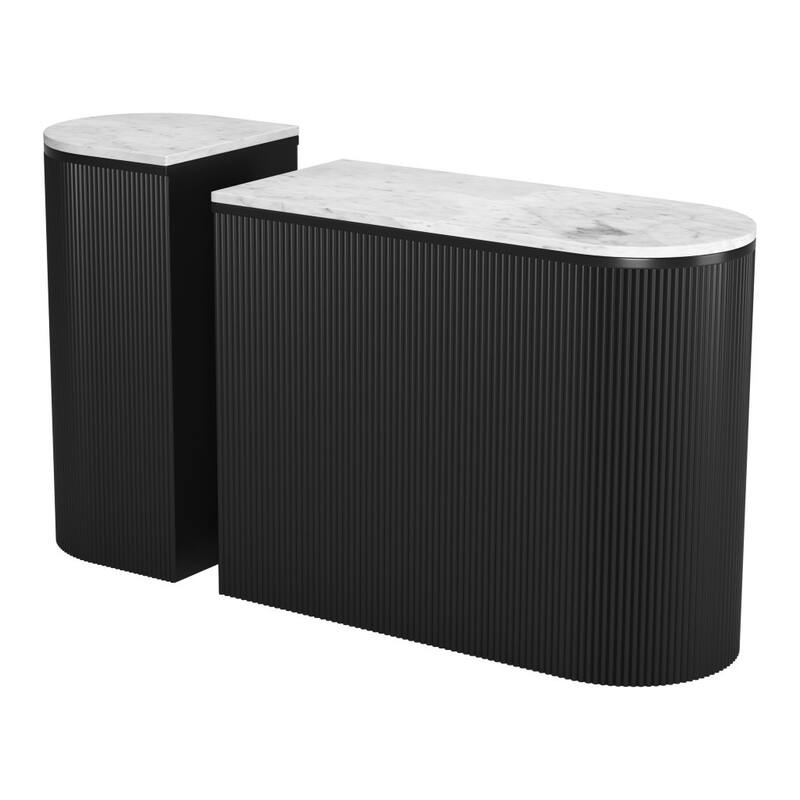 HomeRoots Set of Two 35" White and Black Genuine Marble and Solid Wood Oval Solid Console Tables