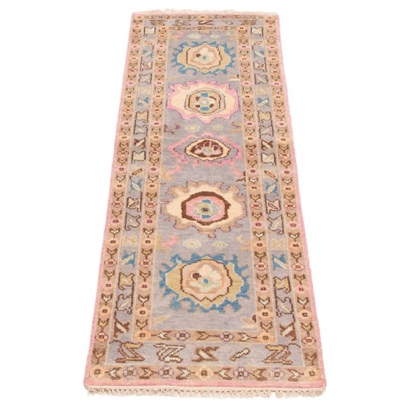 ECARPETGALLERY Hand-knotted Modern Oushak Grey Wool Rug - 2'4 x 8'0
