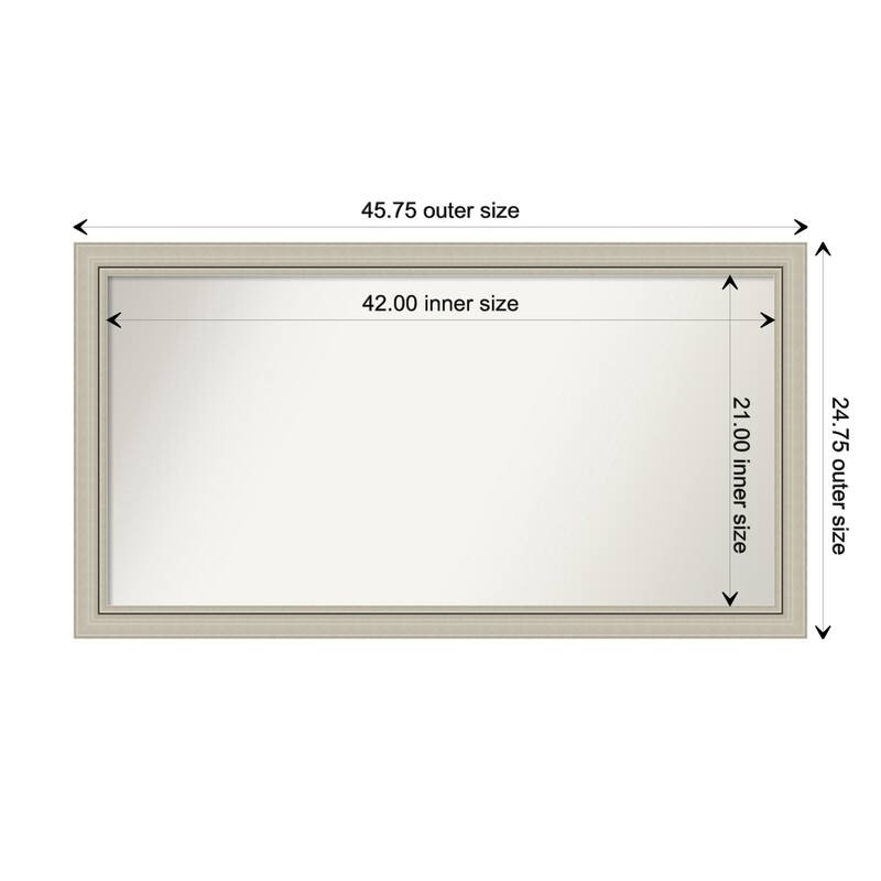 Romano Silver Narrow Framed Non-Beveled Custom Wall Mirror, Bathroom Vanity Mirror - Outer Size: 45.75 x 24.75