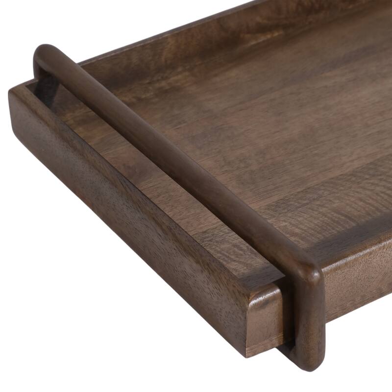 Wooden Decorative Tray with Side Handles - Set of 3 - Brown, 18"-22" - 26.0"