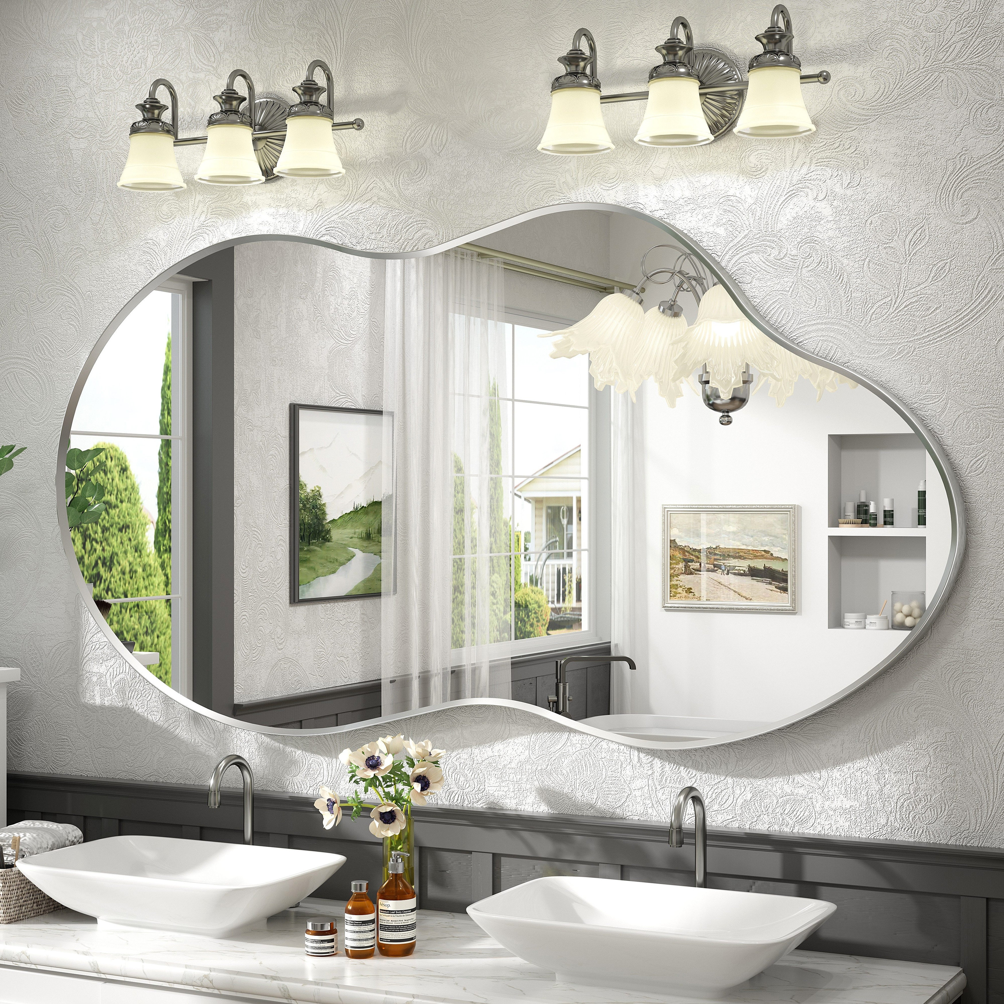 Asymmetrical Cloud High-Strength Aluminum Alloy Framed Easy French Mounted Wall Mirror
