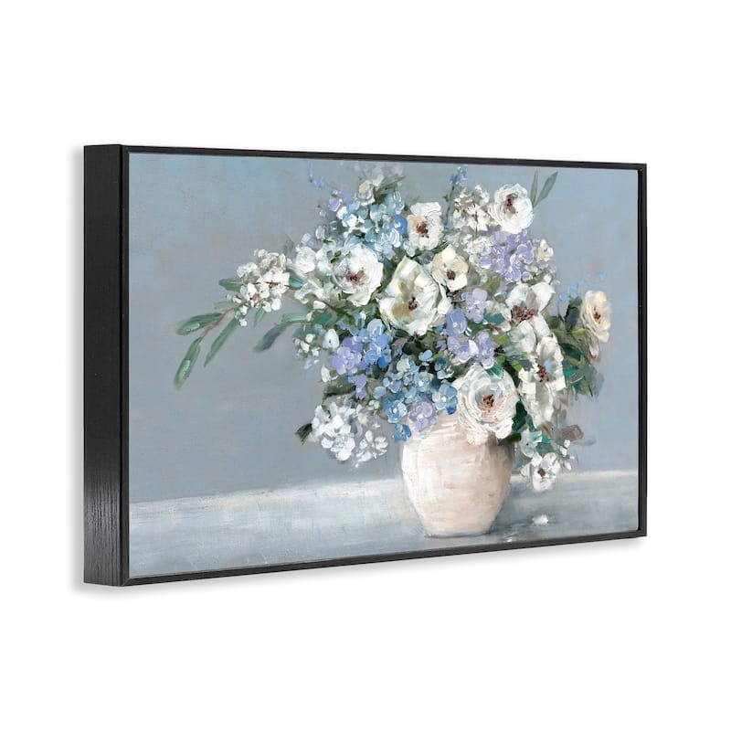 Stupell Elegant Blooms on Blue Framed Giclee Art Design By Sally Swatland