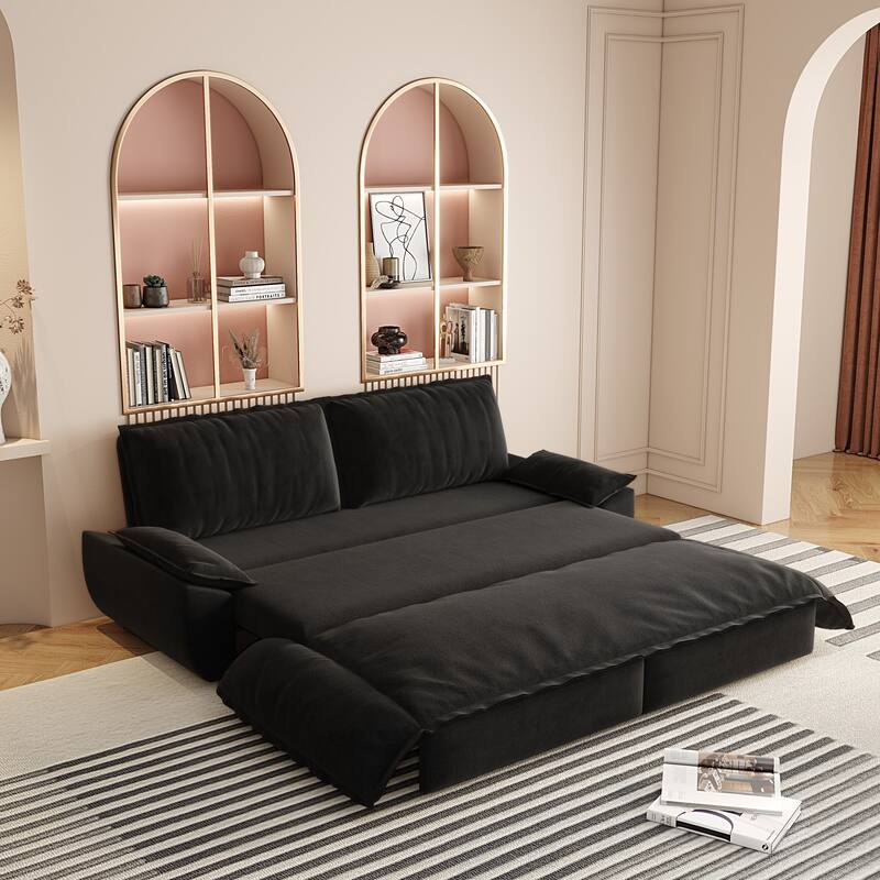 Versatile 3-in-1 Queen Size Velvet Pull-Out Sofa Bed with Chaise Lounge, Durable Steel Frame, Convertible Sleeper Loveseat