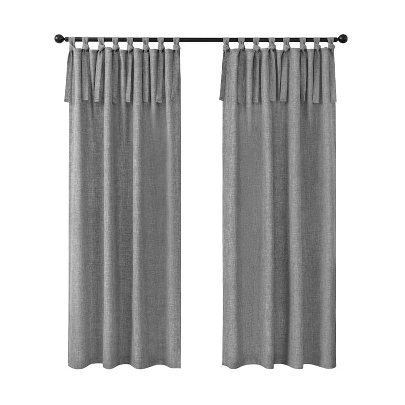 Linen Texture Tie Top Room Darkening Curtain Pair(2 panels)