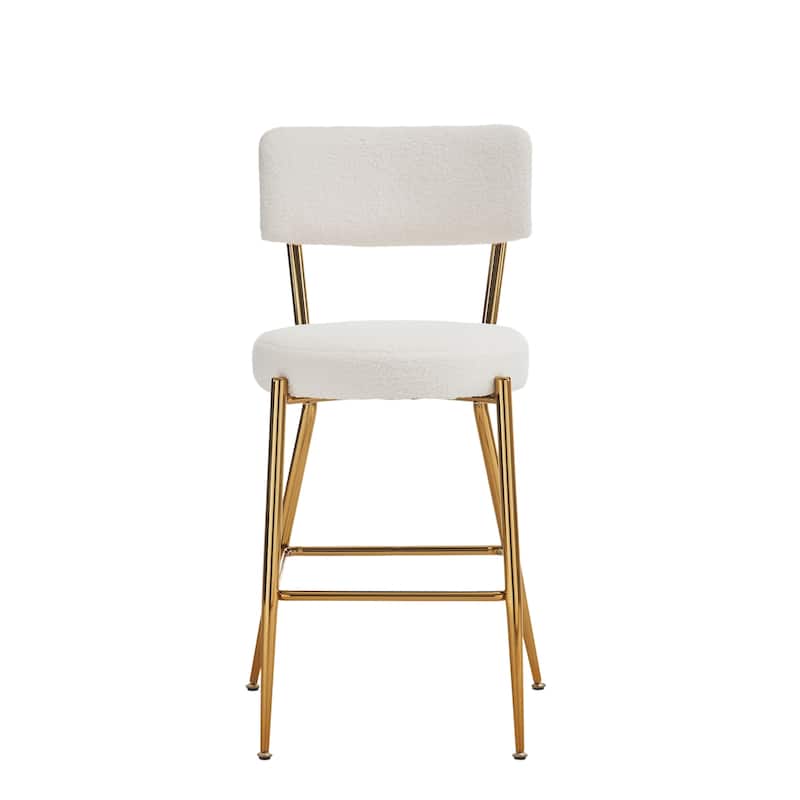 Set of 2 Modern Teddy Fabric Upholstered Bar Stools, Metal Base High Stool Suitable for Kitchen, Dining and Living Room