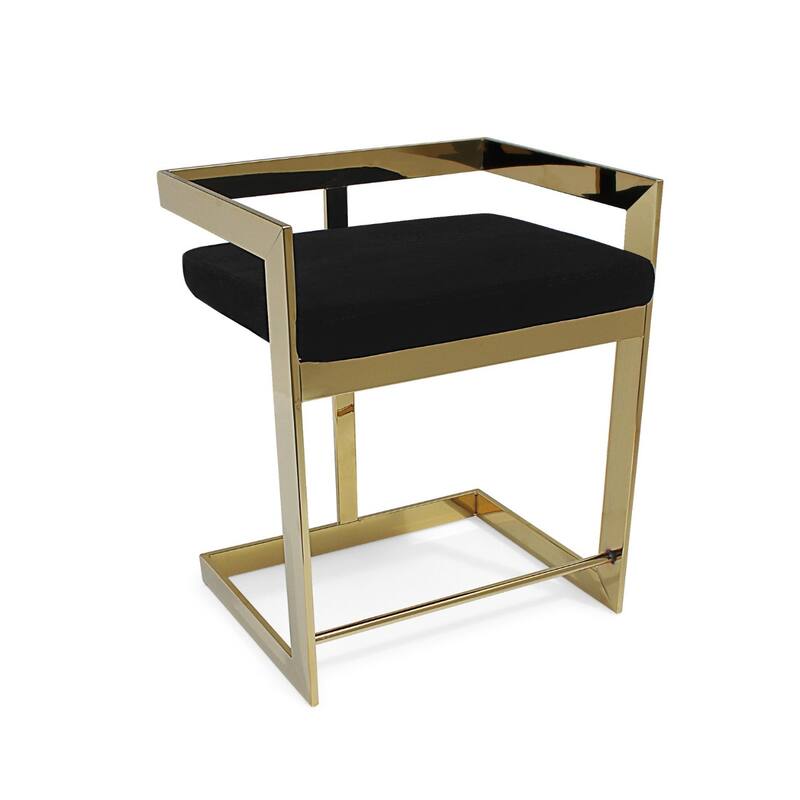 Velvet Stainless Steel Low Back Bar Chair with Armrests and Footrest