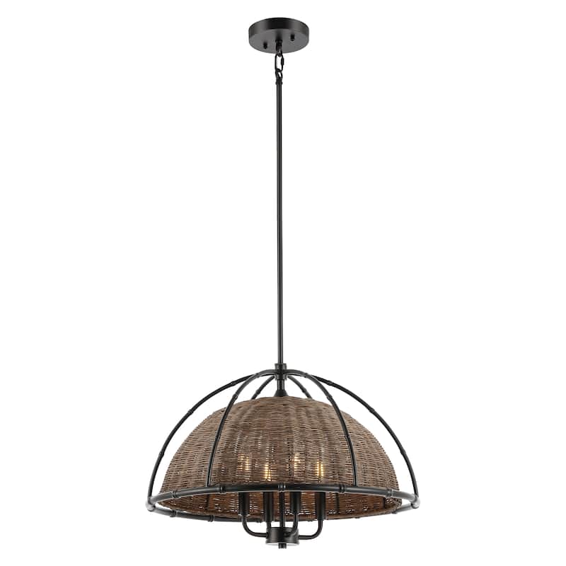 SAFAVIEH Lighting Joita 4-Light Wicker Pendant Chandelier (LED Bulbs Included) - 21.5 In. x 21.5 In. x 23-53 In.