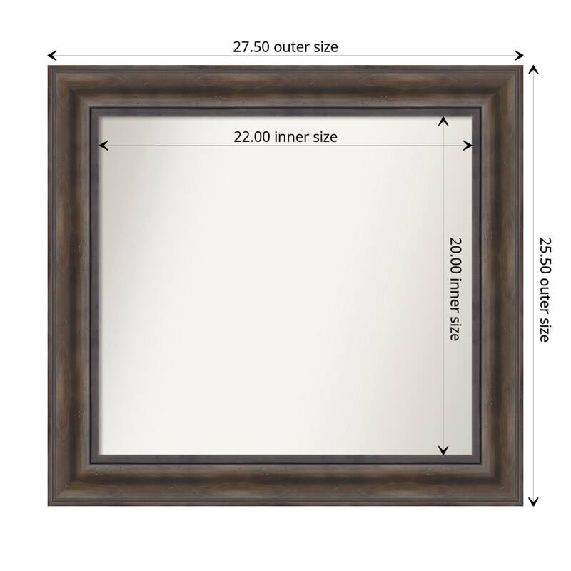 Rustic Pine Brown Framed Non-Beveled Custom Wall Mirror, Bathroom Vanity Mirror - Outer Size: 27.5 x 25.5