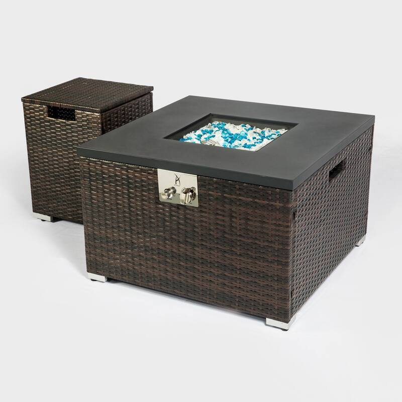 Square Steel Tabletop Outdoor Fire Pit Table with Lid