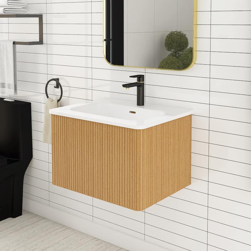 Floating Bathroom Vanity with Glossy White Integrated Ceramic Sink