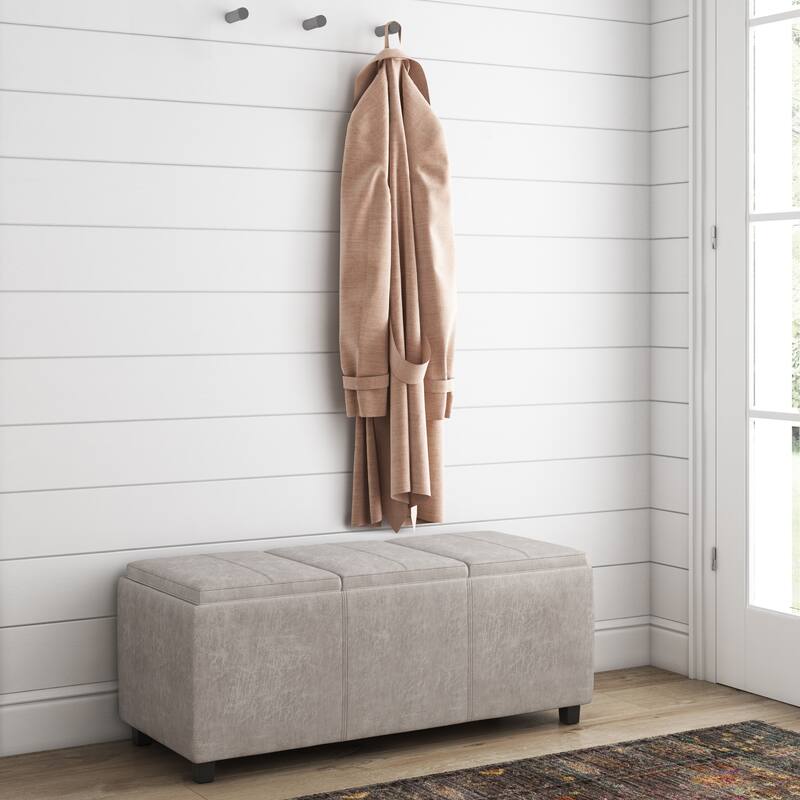 WYNDENHALL Franklin 42-in. Wide Contemporary Rectangular Storage Ottoman - Distressed Grey Taupe