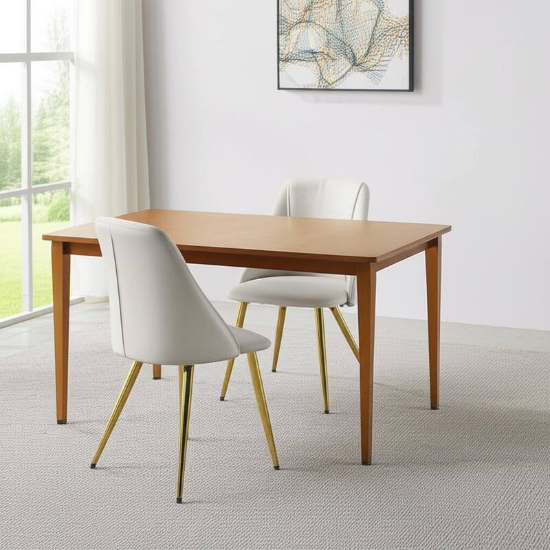 HomeRoots Set of Two White and Gold Upholstered Faux Leather And Metal Dining Side Chairs - 20.00 in. x 33.00 in. x 20.00 in. - Set of 2 - 20.00 in. x 33.00 in.  x 20.00 in. - White