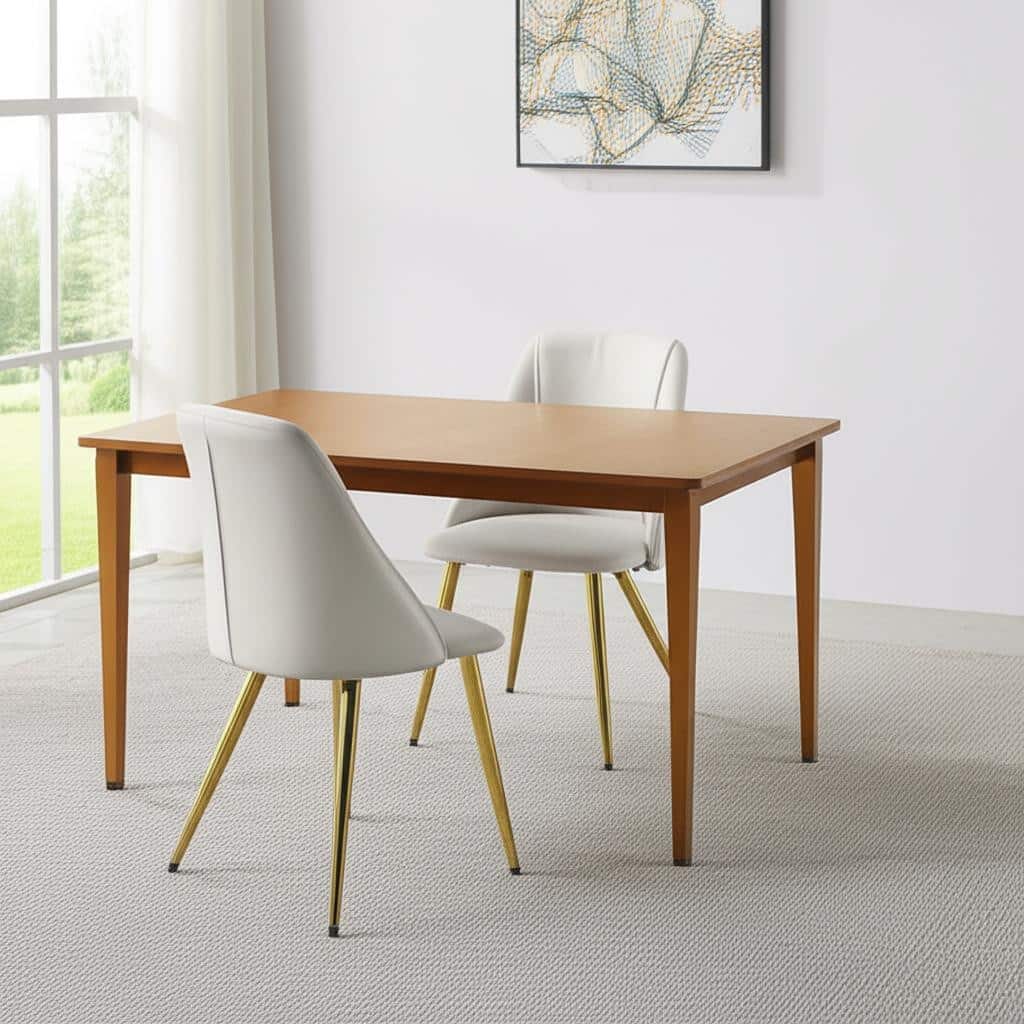 HomeRoots Set of Two White and Gold Upholstered Faux Leather And Metal Dining Side Chairs - 20.00 in. x 33.00 in. x 20.00 in.