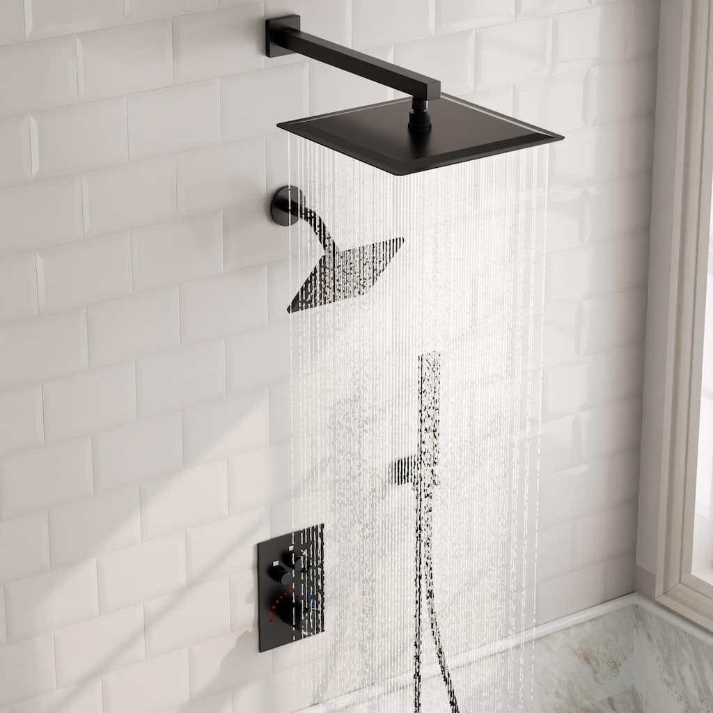 GRANDJOY 3-Function Thermostatic Shower System 12'' Rainfall Shower Head with Anti-Scald Valve