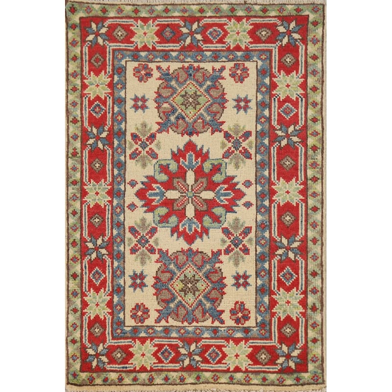Traditional Kazak Rug Handmade Oriental Beige Wool Carpet - 2'0"x 3'0"