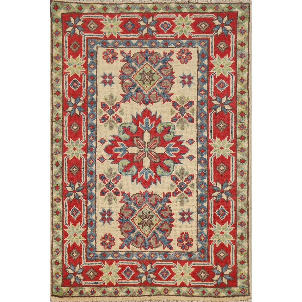Traditional Kazak Rug Handmade Oriental Beige Wool Carpet - 2'0"x 3'0"