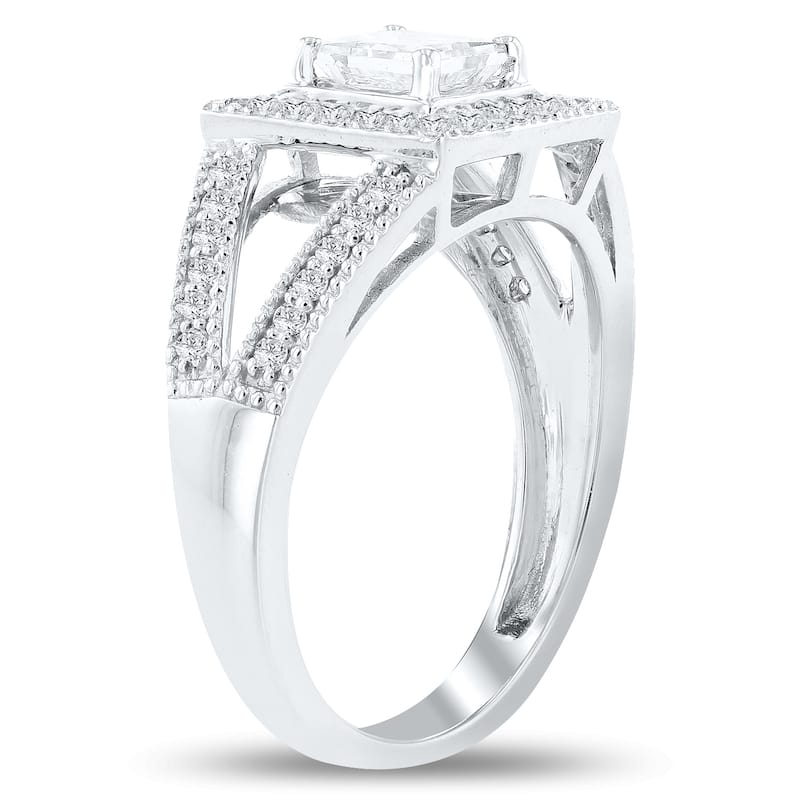 Auriya Platinum 1ctw Princess-cut Halo Diamond Engagement Ring(E, VS2)