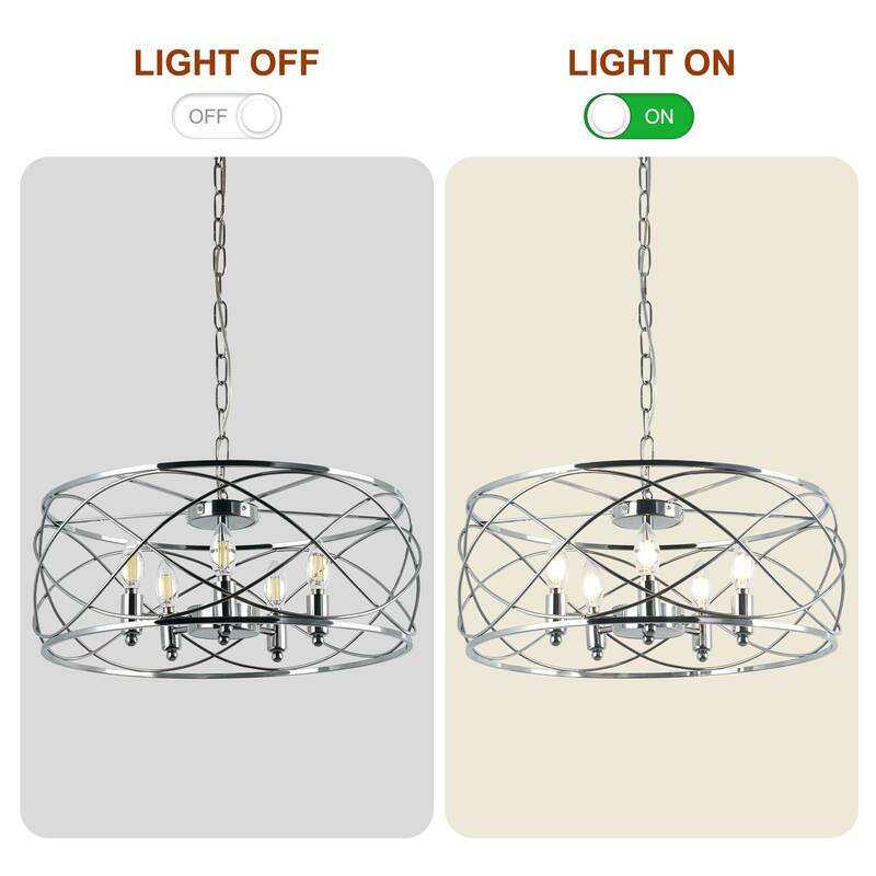 CurveCurio 20" Modern Industrial Caged Light, Contemporary Chandelier w 5 Lights, Adjustable Hanging Chain for Dinging Area