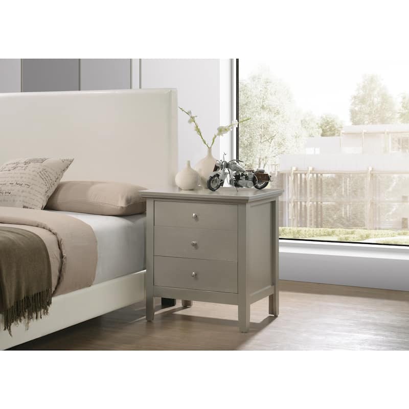 Silver Champagne Nightstand 26x24x18 with Three Spacious Drawers, Durable Bedside Table for Bedroom Storage and Modern Style