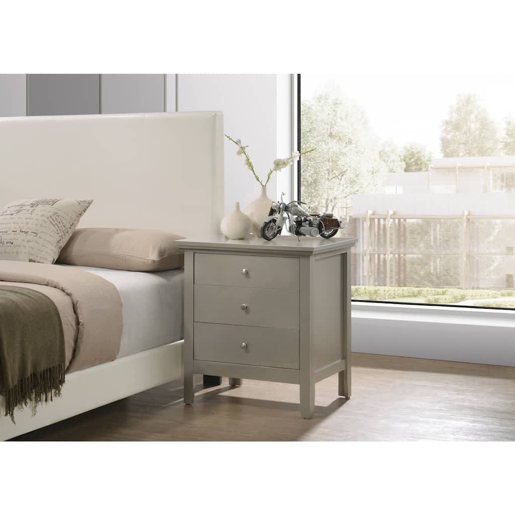 Silver Champagne Nightstand 26x24x18 with Three Spacious Drawers, Durable Bedside Table for Bedroom Storage and Modern Style