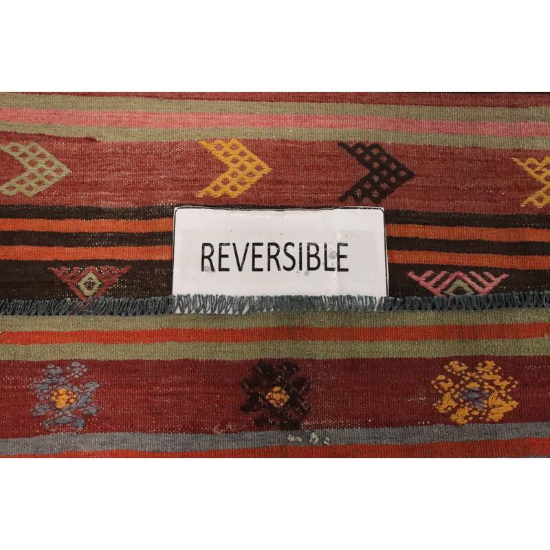 Hand Woven Oriental 100% Wool Carpet Southwestern Tribal Oranges & Rust Kilim Area Rug - 8' 9'' X 6' 3''