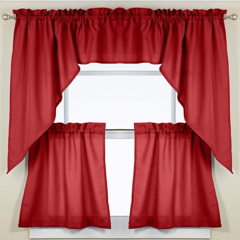 Sweet Home Collection Opaque Wine Ribcord Kitchen Curtains - Swag, Tier & Valance - Valance