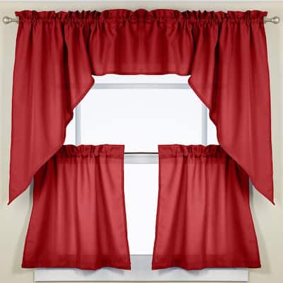 Sweet Home Collection Opaque Wine Ribcord Kitchen Curtains - Swag, Tier & Valance