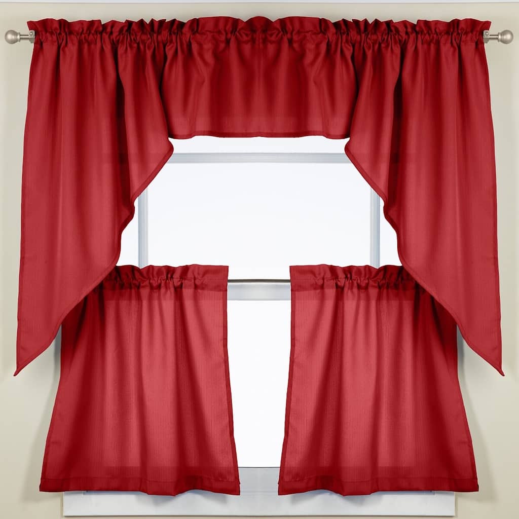 Sweet Home Collection Opaque Wine Ribcord Kitchen Curtains - Swag, Tier & Valance