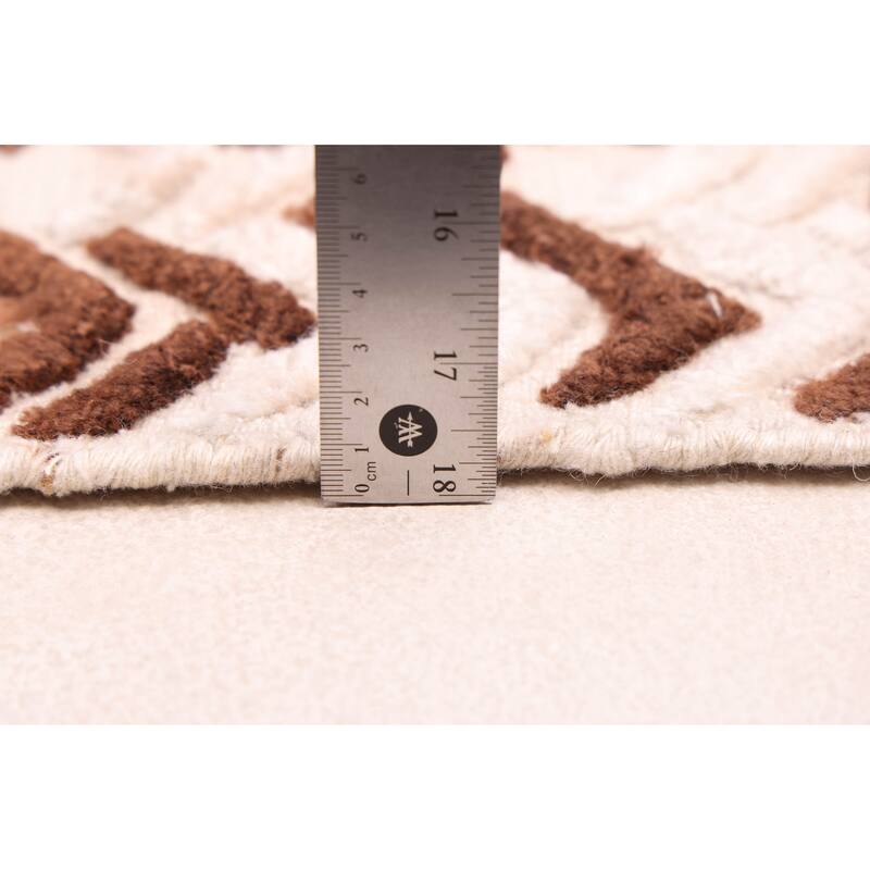 ECARPETGALLERY Hand-knotted Tangier Cream, Dark Brown Wool Rug - 5'2 x 8'2