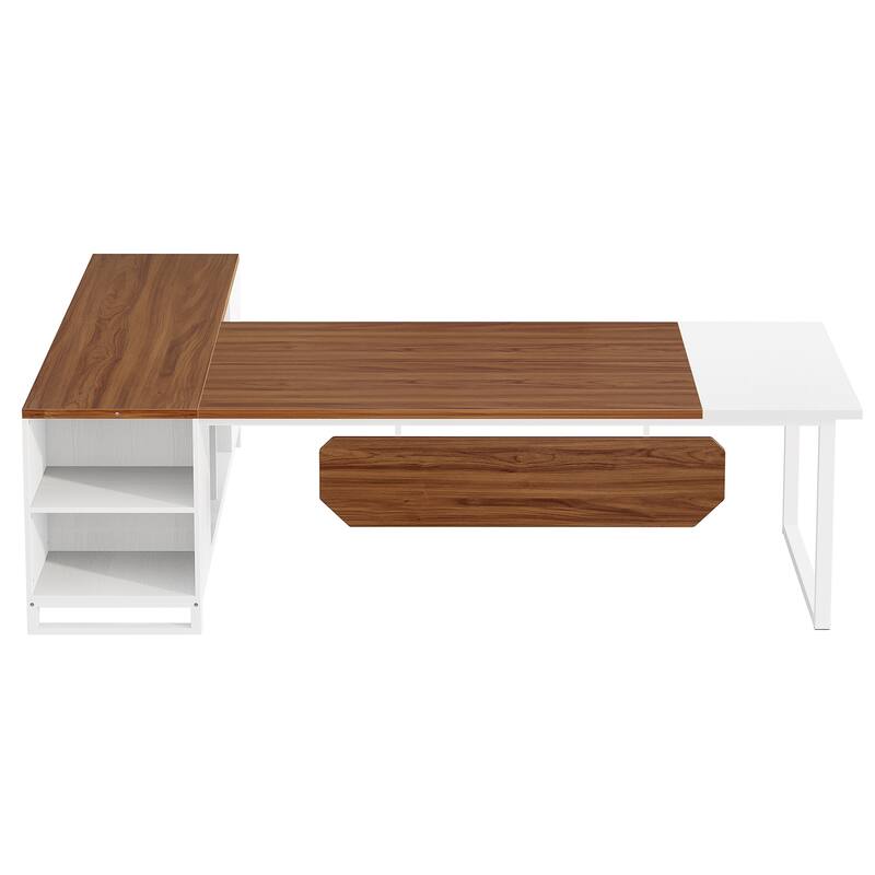 70.8-Inch L Shaped Executive Computer Desk with Storage Cabinet and Shelf