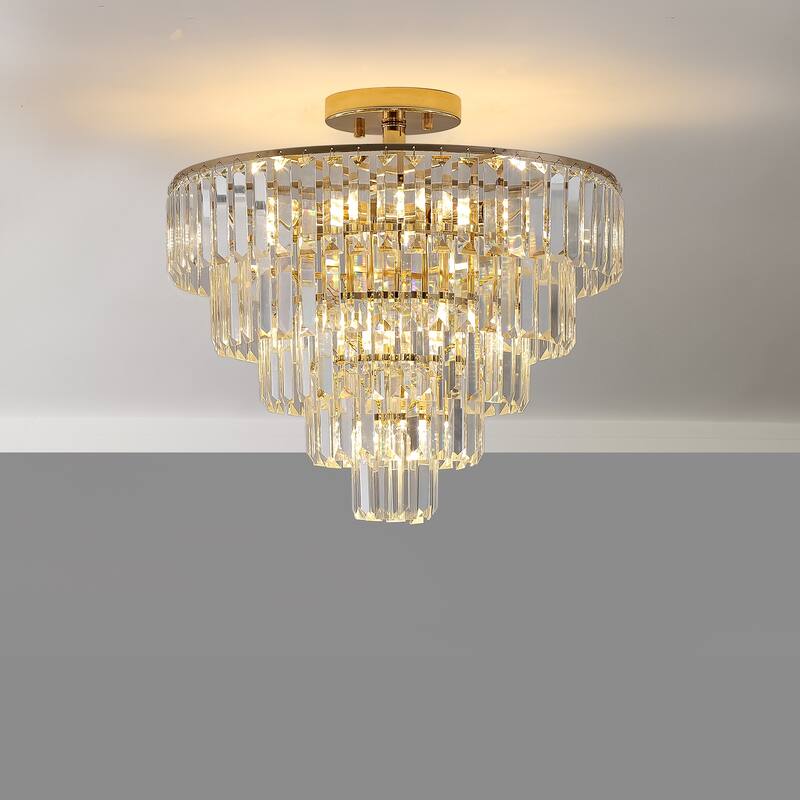 Crystal Chandeliers, 5-Tier Round Semi Flush Mount Chandelier Light Fixture,Large Contemporary Luxury Ceiling Lighting