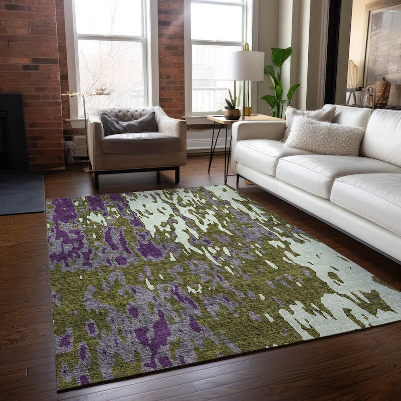 Machine Washable Indoor/ Outdoor Abstract Contemporary Chantille Rug