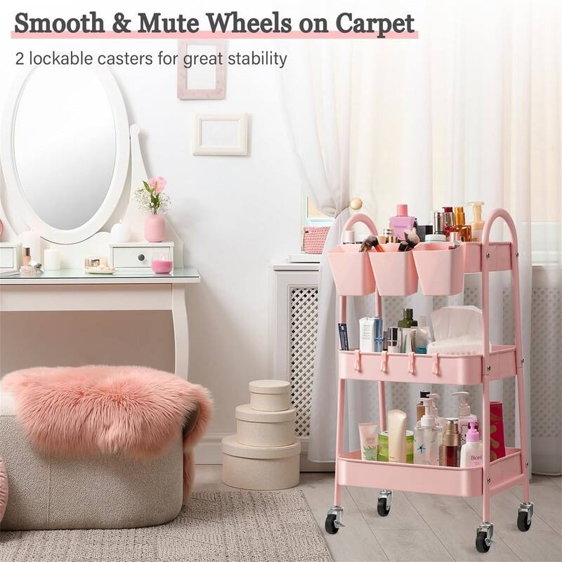 3-Tier Rolling Cart - 12.3"D x 16.1"W x 31.1"H
