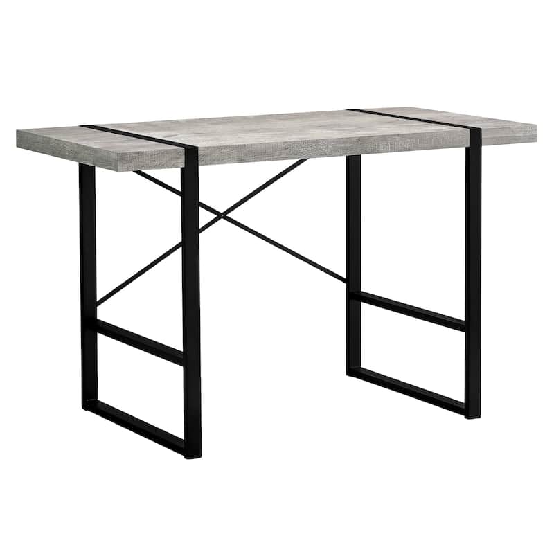 Wood Veneer Computer Desk with Black Metal Base and Rectangular Shape - Light Grey-Black