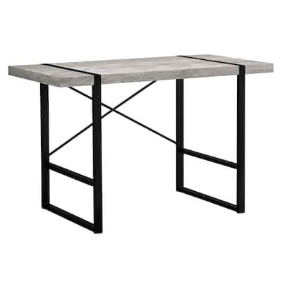 Wood Veneer Computer Desk with Black Metal Base and Rectangular Shape