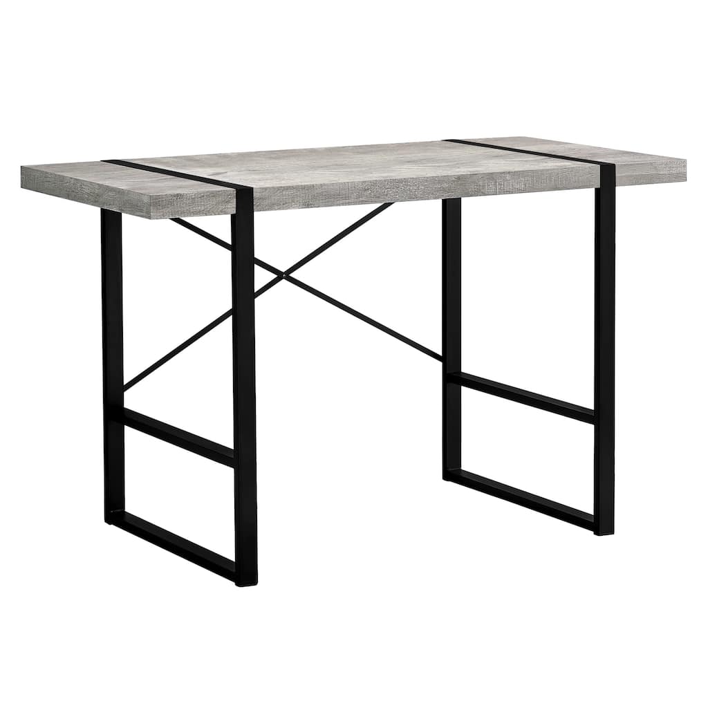 Wood Veneer Computer Desk with Black Metal Base and Rectangular Shape