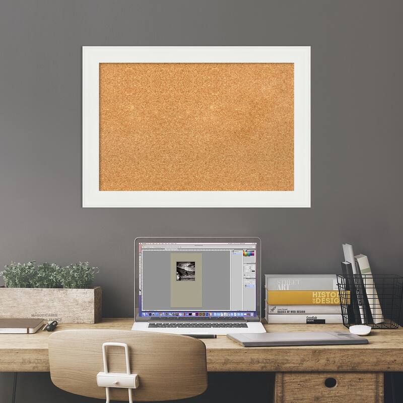 Vanity White Narrow Framed Cork Bulletin Memo Board