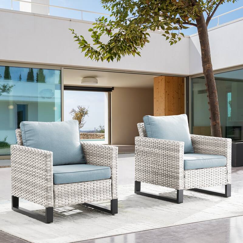Outdoor Patio Chairs High Back Chair with Cushions - Light Grey - Baby Blue
