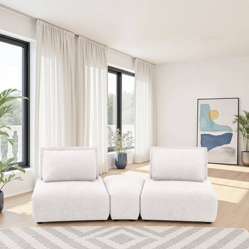 Stavan Modular Curved 2 Seat Sofa, White Boucle, Adjustable Seat Depth
