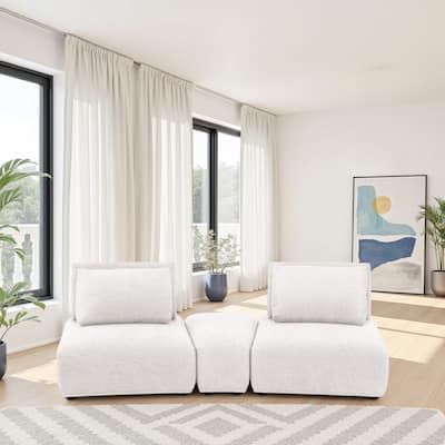 Stavan Modular Curved 2 Seat Sofa, White Boucle, Adjustable Seat Depth