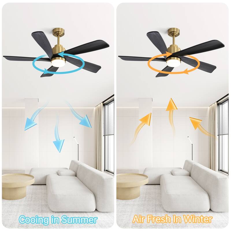52 Inch Ceiling Fan With Dimmable LED Light 5 Solid Wood Blades Smart Remote Control Reversible DC Motor Ceiling Fan