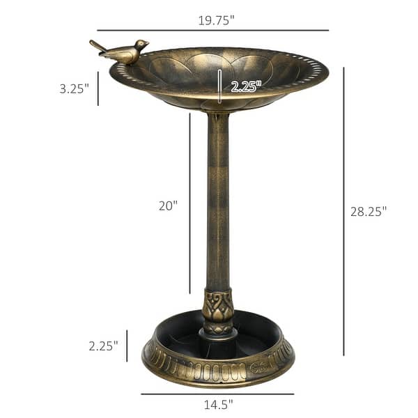 Outsunny 28" Antique Bird Bath with Planter Pedestal, Vintage Decorative Birdbath Bird Feeder Bowl, Decoration Yard Statue