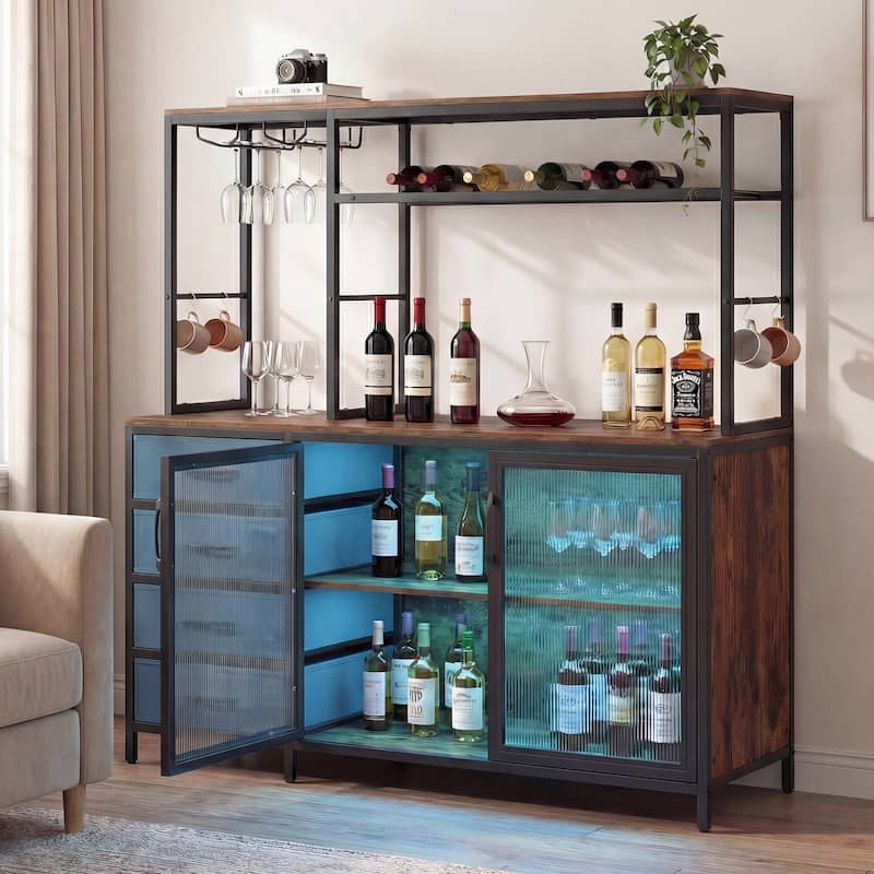 Gymax Sideboard Buffet Cabinet w/ LED Lights 55'' Coffee Table w/