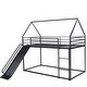 preview thumbnail 7 of 26, Twin over Twin House Bunk Bed with Slide and Convertible Ladder, Metal Frame, Guardrails for Safety, Easy Assembly, Black