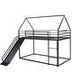 preview thumbnail 7 of 13, Twin over Twin House Bunk Kids Bed with Slide & Ladder, Whimsical Playhouse Design, Sturdy Metal Frame, Easy Assembly, Black